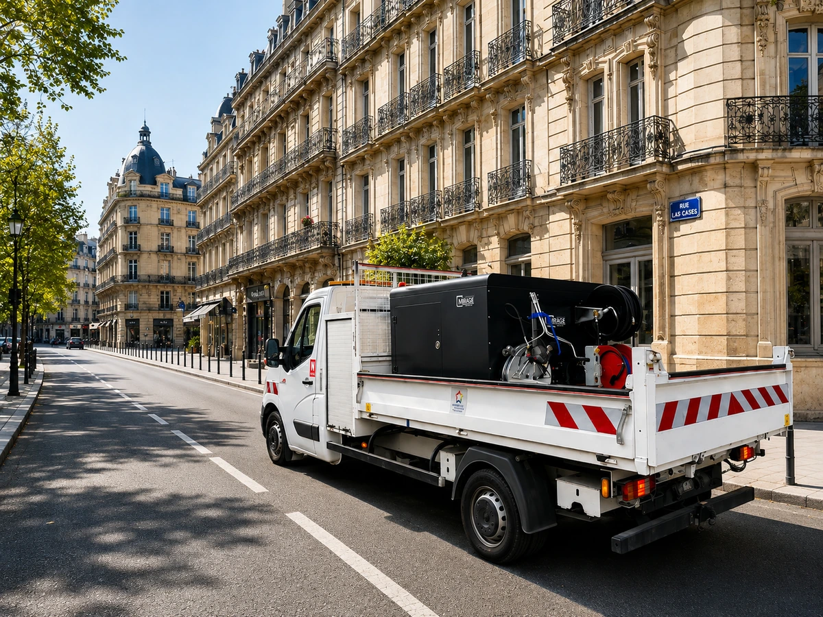 Système de lavage haute pression eau chaude MIRAGE installé sur camion plateau à Montpellier