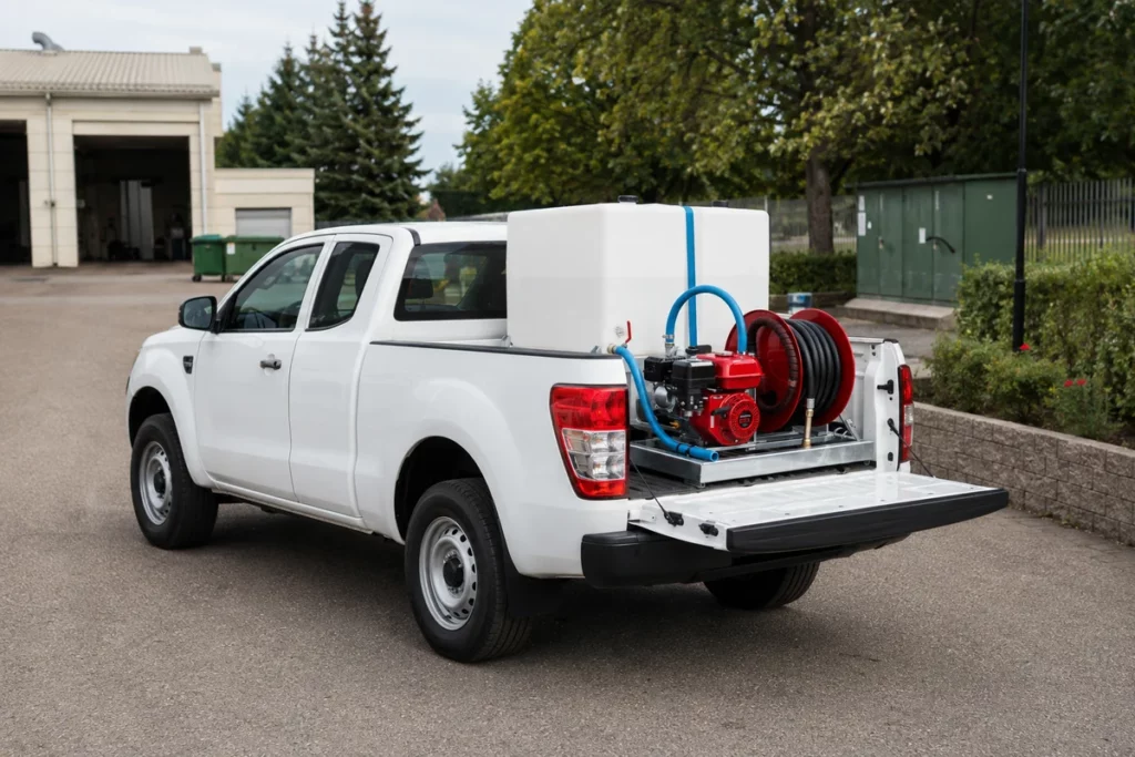 Kit incendie embarqué MIRAGE installé sur un pick-up de services techniques municipaux