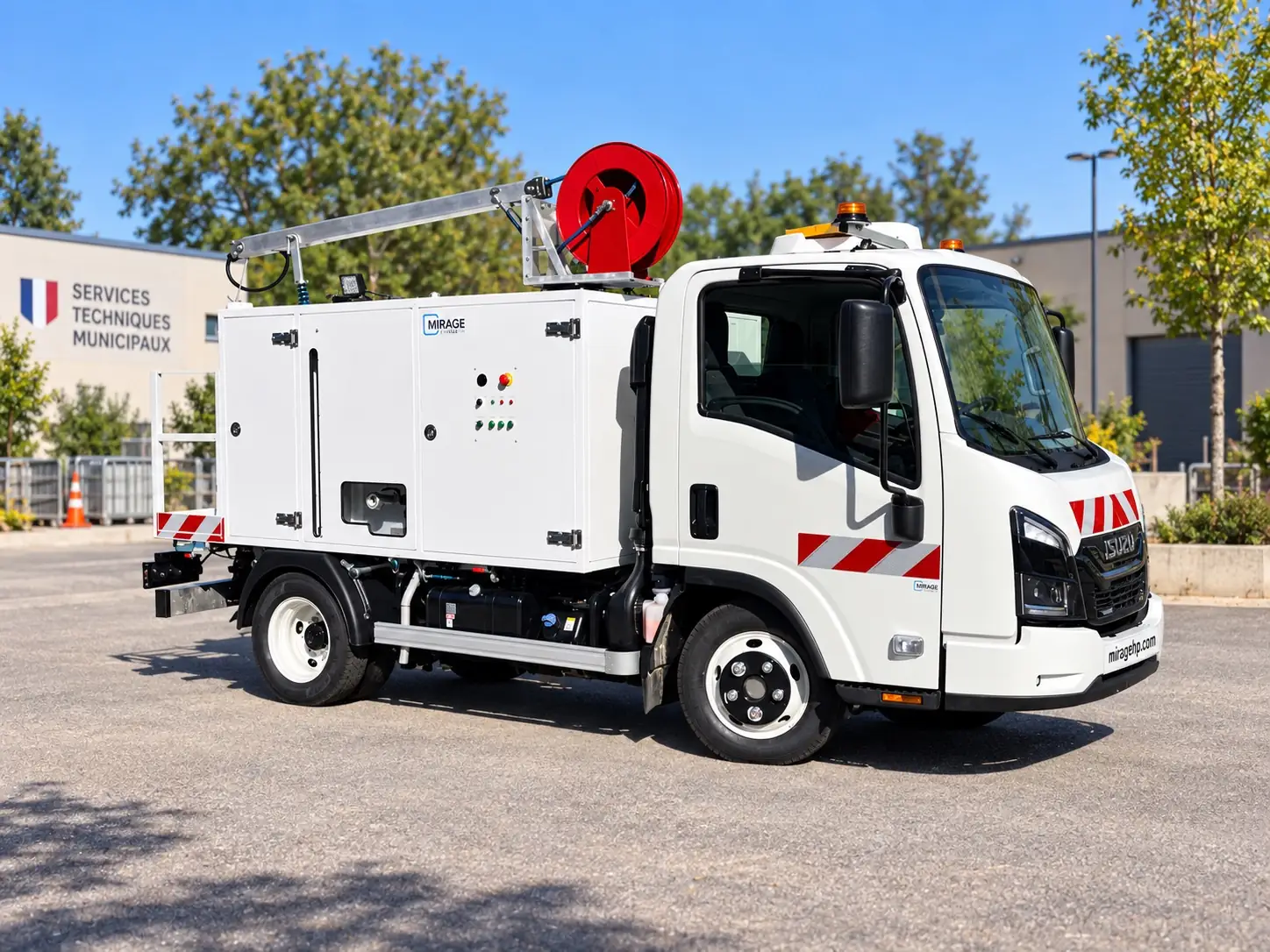 Vue avant du camion HYDRA H200 et de son installation de lavage haute pression